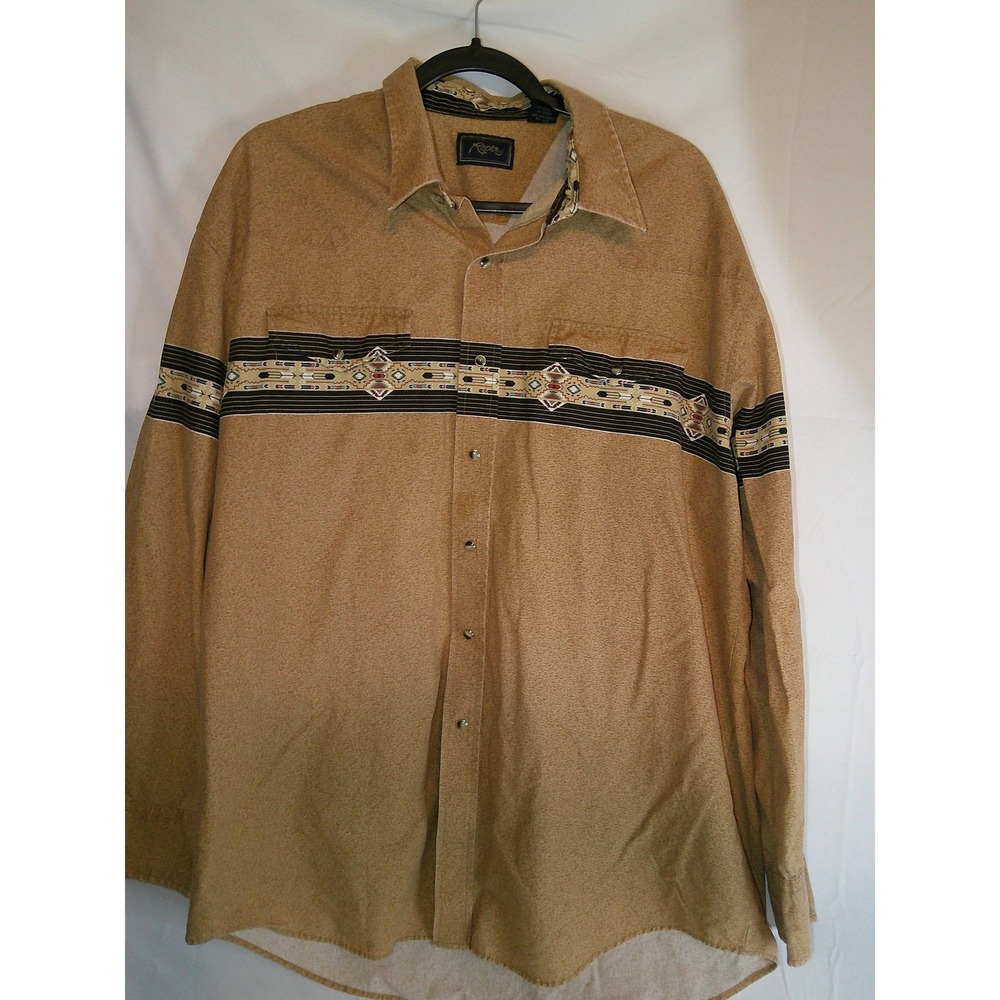 Vintage Roper‎ Mens Western Shirt XL Beige Aztec Print Long Sleeve  Cowboy